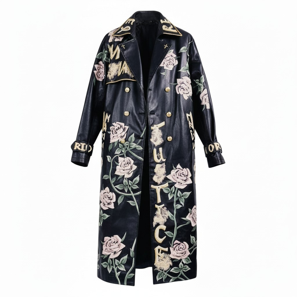 [As A Mother I Have A Human Divine Right To Protect My Child At All Costs] Protest Hand painted maxi leather trench coat